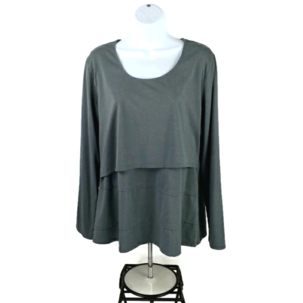Milk Nursing Wear Green Scoop Neck Long Sleeve Layered Nursing Shirt Womens XL